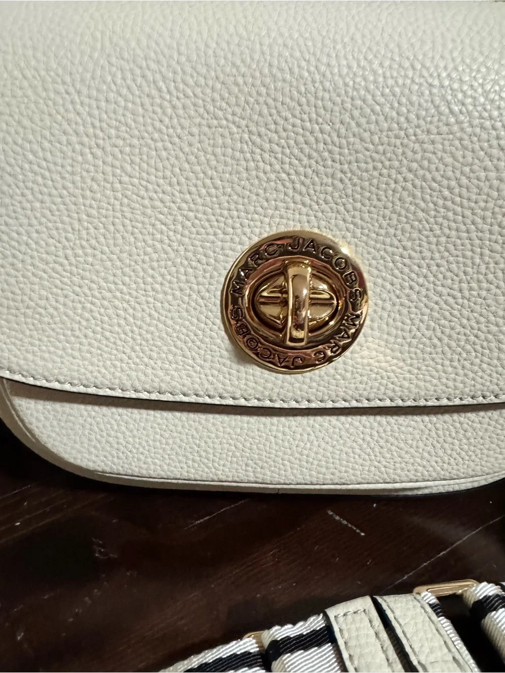 Marc Jacobs Cream Pebbled Leather Crossbody with Branded Web Strap